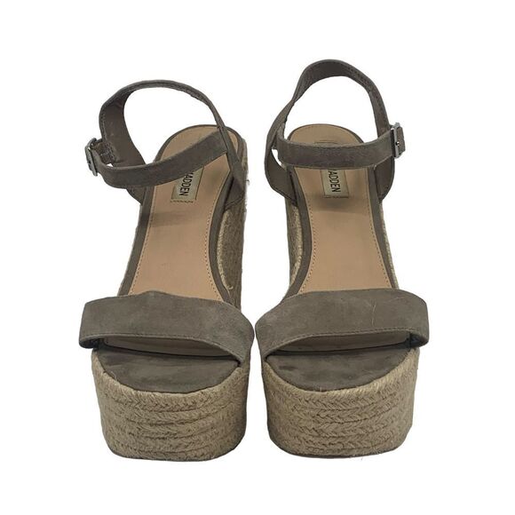 Steve Madden Shoes - Steve Madden Alyssa Taupe Suede Espadrille Wedge Sandals Ankle Strap Size 9M